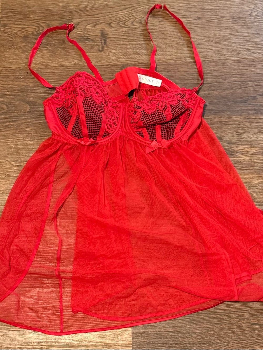 Cacique Red Lace & Mesh Babydoll Chemise